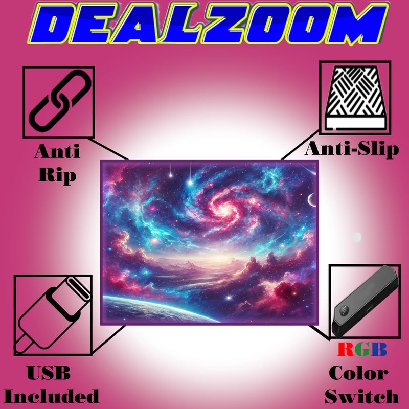 DEALZOOM Gaming Rug RGB LED Light (3x5 Galactic Vortex) - Bedroom Gamer Rug Floor Mat Gaming Decor - Kids Room Rug Anti Slip Mat for Gamer Chair â€“ Play Game Room DÃ©cor for Teen, Boys, Kids - Image 4