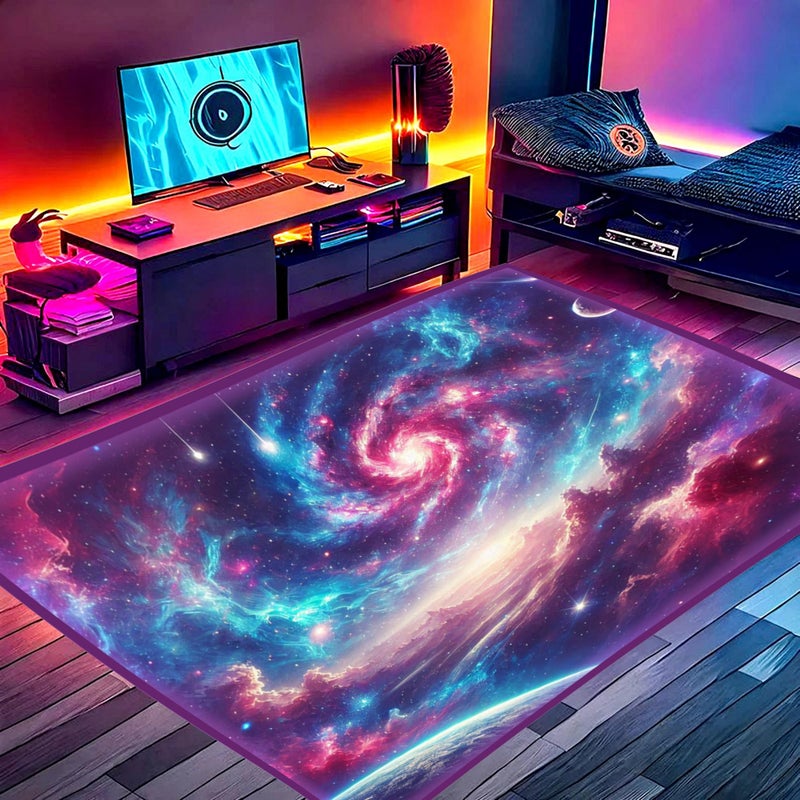 DEALZOOM Gaming Rug RGB LED Light (3x5 Galactic Vortex) - Bedroom Gamer Rug Floor Mat Gaming Decor - Kids Room Rug Anti Slip Mat for Gamer Chair â€“ Play Game Room DÃ©cor for Teen, Boys, Kids - Image 1