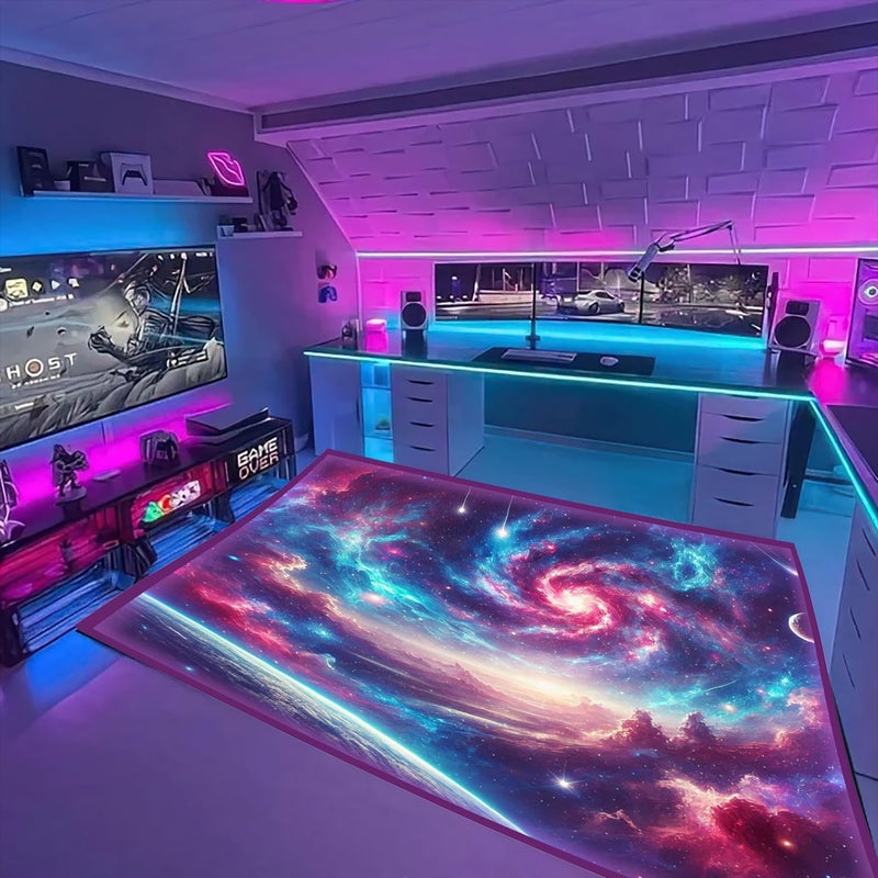 DEALZOOM Gaming Rug RGB LED Light (3x5 Galactic Vortex) - Bedroom Gamer Rug Floor Mat Gaming Decor - Kids Room Rug Anti Slip Mat for Gamer Chair â€“ Play Game Room DÃ©cor for Teen, Boys, Kids - Image 2