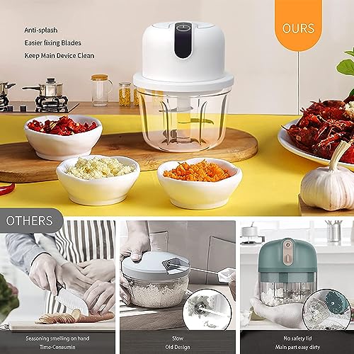 LVSENLIN 350ML Electric Garlic Chopper, Portable Veggie Chopper,Garlic Grinder Masher Onion Chopper, Blender to Vegetable, Cordless Food Processor for Ginger, Chili, Fruit, Meat, Spices, Beans, etc - Image 4
