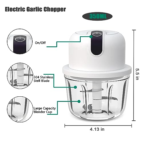 LVSENLIN 350ML Electric Garlic Chopper, Portable Veggie Chopper,Garlic Grinder Masher Onion Chopper, Blender to Vegetable, Cordless Food Processor for Ginger, Chili, Fruit, Meat, Spices, Beans, etc - Image 2