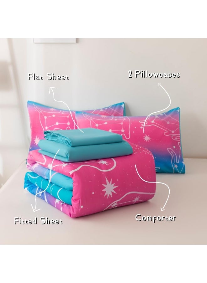 Generic Podol 5 Pieces Gradient Cat Glitter Bedding Set for Girl Pink Blue Ombre Comforter Set Full Size Ultra Soft Bed in A Bag  - Image 5