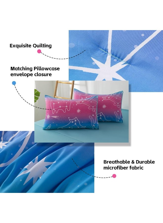 Generic Podol 5 Pieces Gradient Cat Glitter Bedding Set for Girl Pink Blue Ombre Comforter Set Full Size Ultra Soft Bed in A Bag  - Image 3