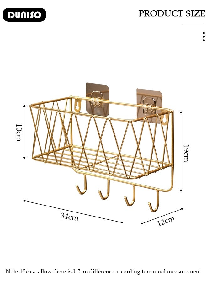 DUNISO منظم رفوف حوض الاستحمام، رف تخزين ذاتي اللصق مع خطافات داخل حوض الاستحمام بدون حفر، رف دش من الفولاذ المقاوم للصدأ مثبت على الحائط لتنظيم الحمام - Image 2