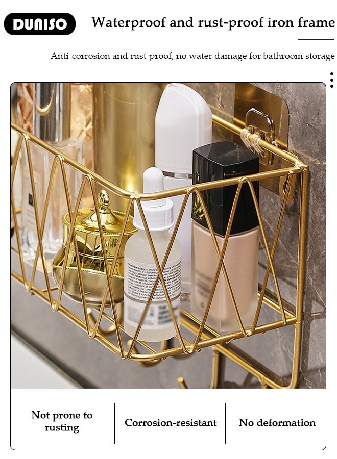 DUNISO منظم رفوف حوض الاستحمام، رف تخزين ذاتي اللصق مع خطافات داخل حوض الاستحمام بدون حفر، رف دش من الفولاذ المقاوم للصدأ مثبت على الحائط لتنظيم الحمام - Image 5