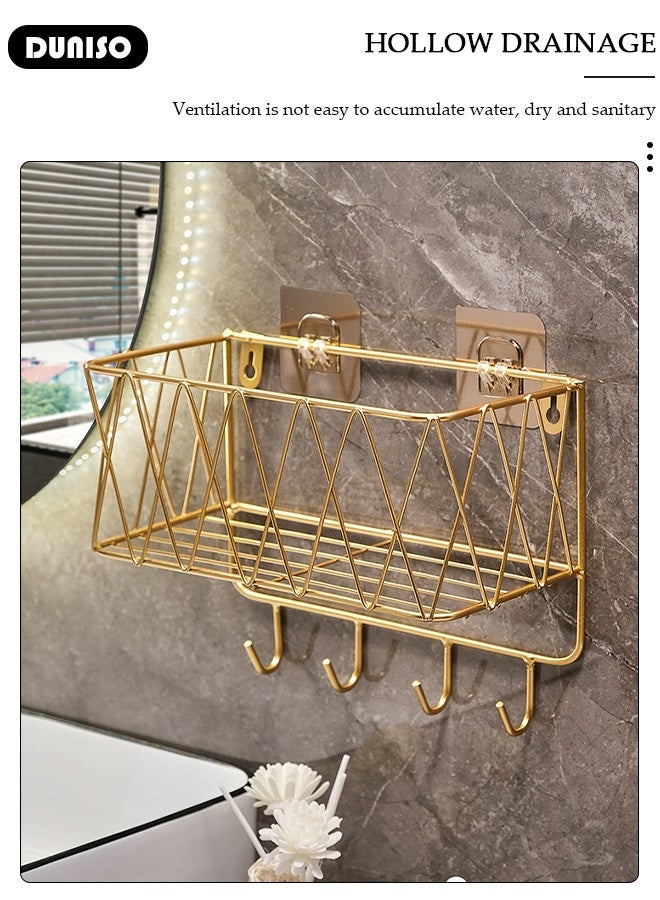 DUNISO منظم رفوف حوض الاستحمام، رف تخزين ذاتي اللصق مع خطافات داخل حوض الاستحمام بدون حفر، رف دش من الفولاذ المقاوم للصدأ مثبت على الحائط لتنظيم الحمام - Image 4