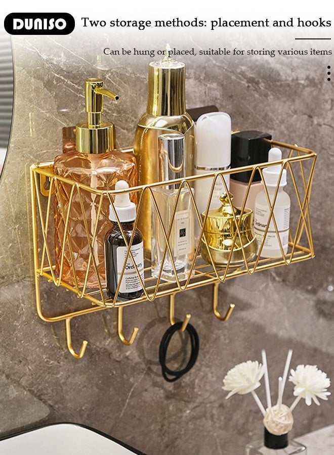 DUNISO منظم رفوف حوض الاستحمام، رف تخزين ذاتي اللصق مع خطافات داخل حوض الاستحمام بدون حفر، رف دش من الفولاذ المقاوم للصدأ مثبت على الحائط لتنظيم الحمام - Image 3