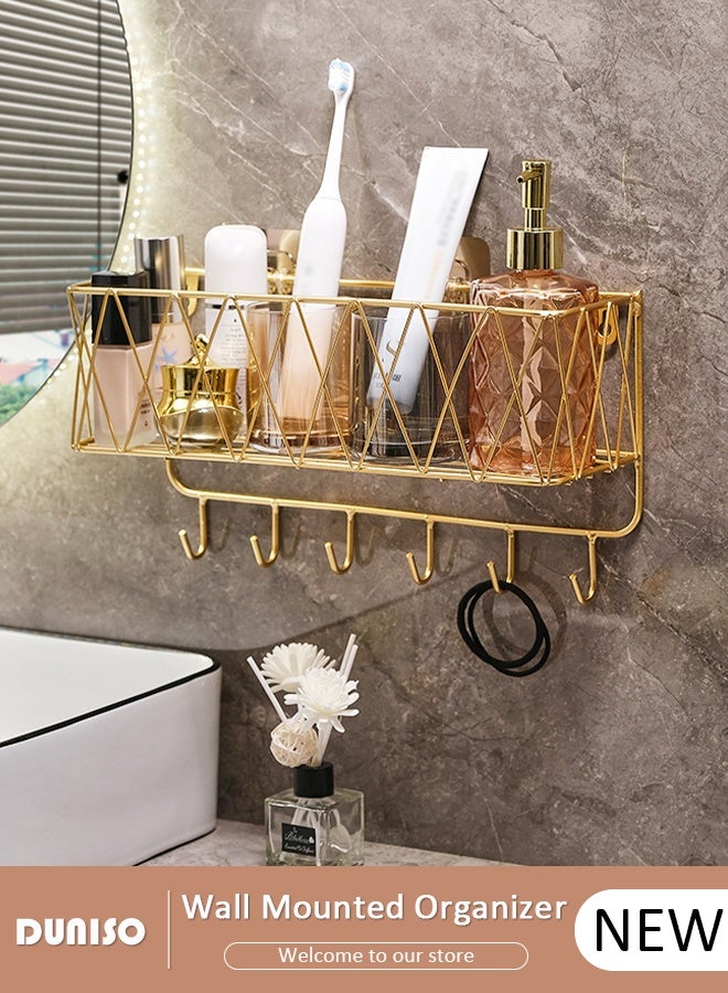 DUNISO منظم رفوف حوض الاستحمام، رف تخزين ذاتي اللصق مع خطافات داخل حوض الاستحمام بدون حفر، رف دش من الفولاذ المقاوم للصدأ مثبت على الحائط لتنظيم الحمام - Image 1