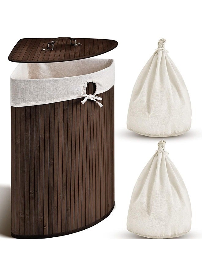 Arabest Corner Bamboo Laundry Hamper with Lid and 2 Removable Liner,Corner Bamboo Laundry Basket with Handle,Washing Clothes Basket Storage Bin for Bedroom Bathroom,Child Toys Organization,36cmx60cm,Brown,Say Goodbye to Mess - Image 1
