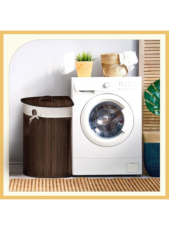 Arabest Corner Bamboo Laundry Hamper with Lid and 2 Removable Liner,Corner Bamboo Laundry Basket with Handle,Washing Clothes Basket Storage Bin for Bedroom Bathroom,Child Toys Organization,36cmx60cm,Brown,Say Goodbye to Mess - Image 2
