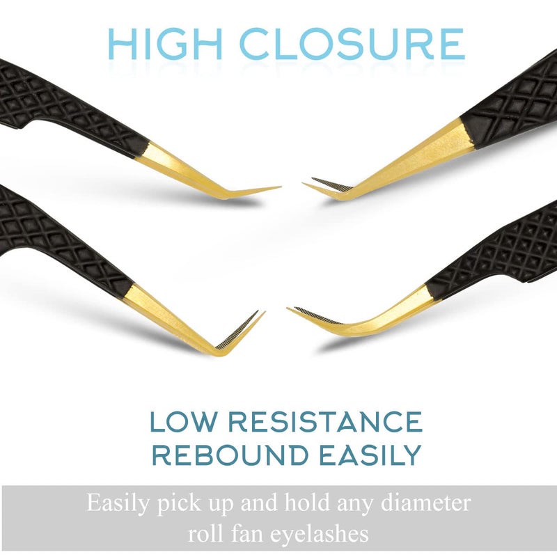 SIVOTE Fiber Tip Lash Tweezers for Eyelash Extensions with Diamond Grip, Black, Set of 4 - Precise Tips Japanese Steel for Classic, Volume & Mega Volume Lashes, Anti-Rust - Ideal for Lash Artists - Image 3