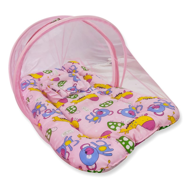 Hooper® Infant Baby Bedding Set with Mosquito Net, Baby Bedding/Gadda for Newborns, Portable Baby Bed with Trendy Design Print, 0-24 Months, Pink (Pink, Large) - Image 1