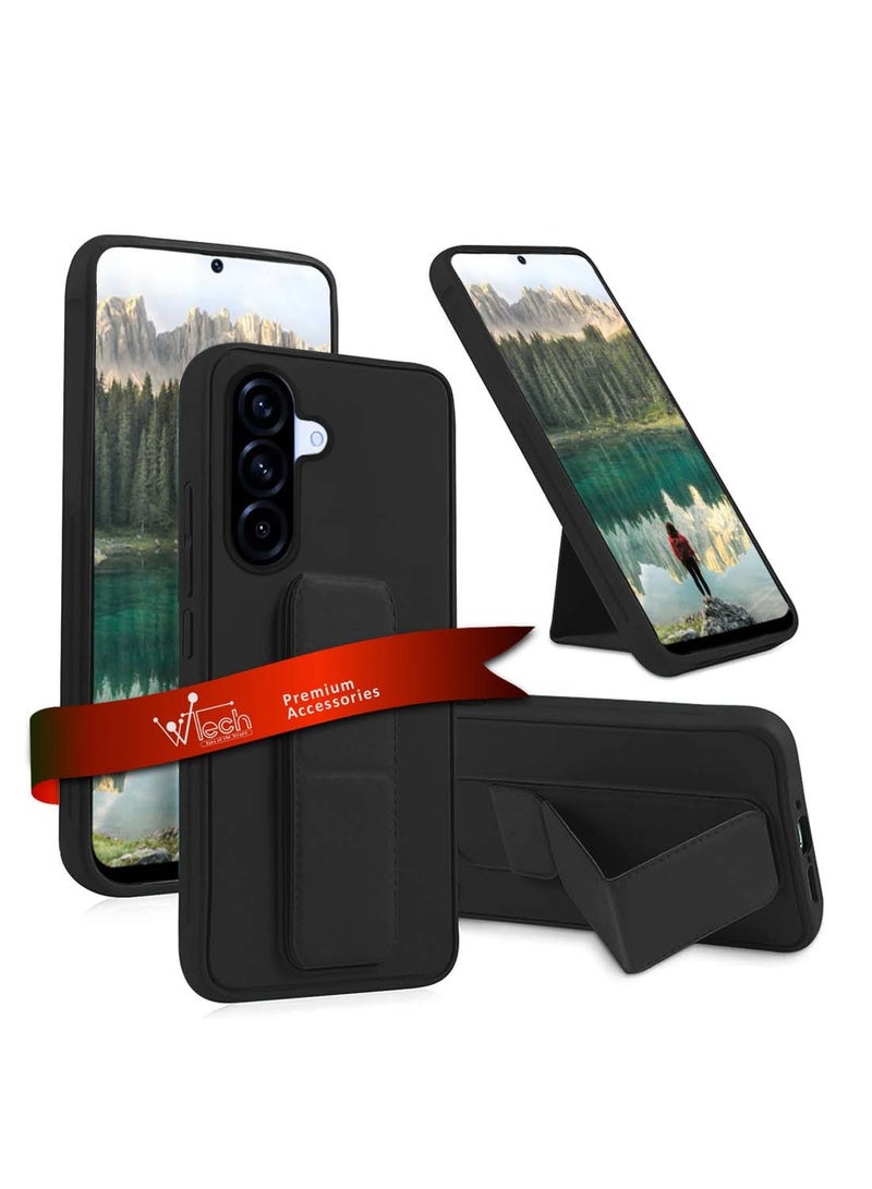 Wtech Samsung Galaxy A56 5G 2025 / Samsung Galaxy A36 5G 2025 Hand Grip Foldable Magnetic Kickstand Wrist Strap Finger Grip With Built-In Iron Case Cover - Black - Image 1
