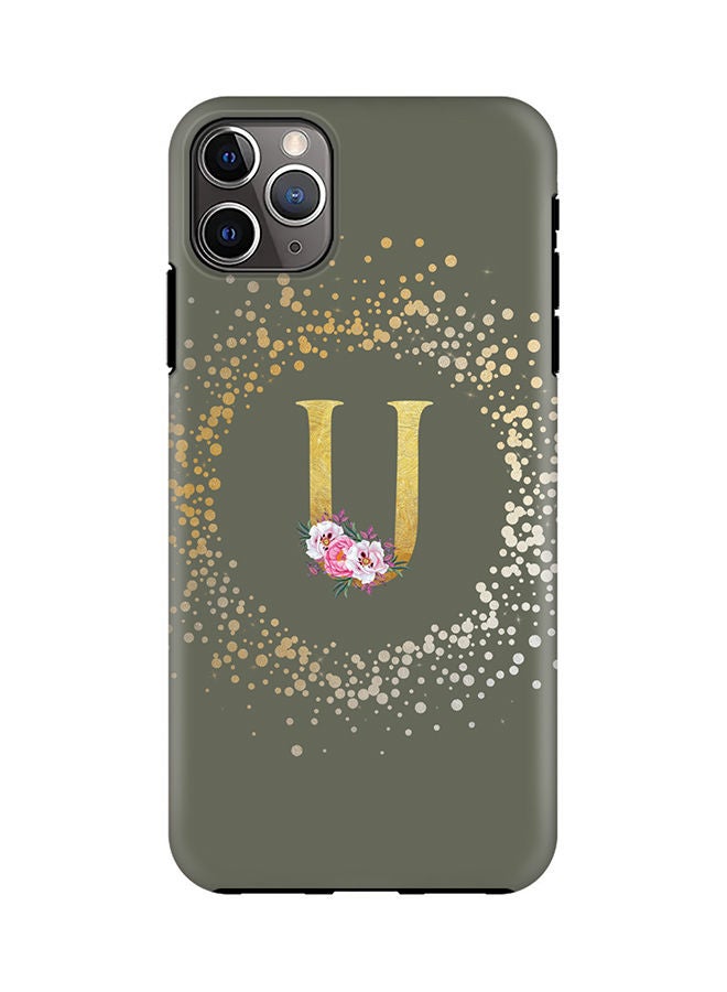 Stylizedd Monogram Tough Series for Apple iPhone 11 Pro Max Custom Initials Floral Pattern Tough Pro Dual Layer hybrid PC inner TPU protection Alphabet- U (Olive Green) - Image 1