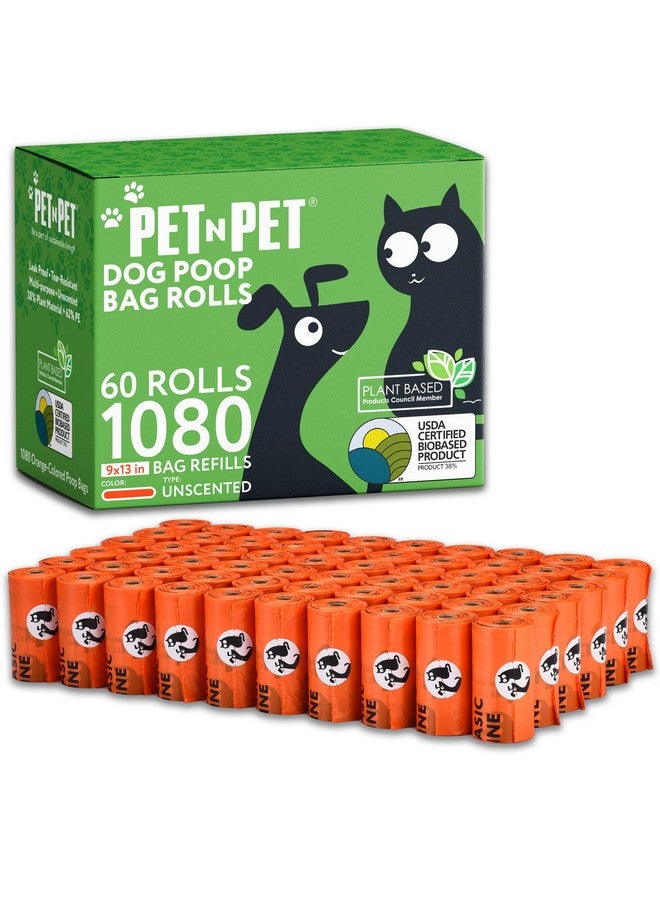 بت آن بت أكياس فضلات الكلاب من Pet N Pet، 1080 كيسًا برتقاليًا، 38% نباتي و62% بولي إيثيلين، لفات أكياس فضلات الكلاب السميكة جدًا، 9 × 13 بوصة، كيس نفايات الحيوانات الأليفة غير المعطر - Image 1
