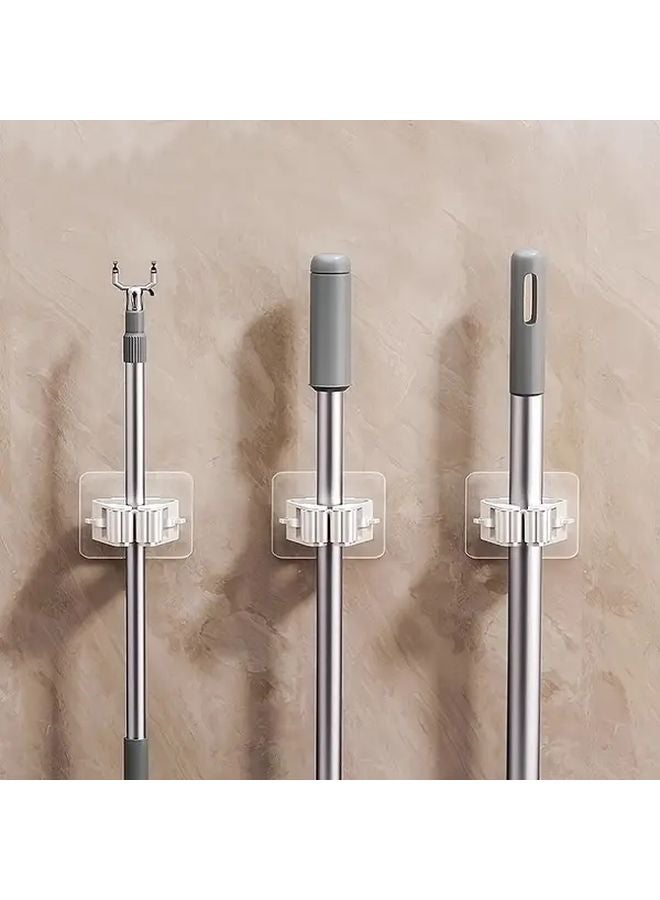 White No Drill Mop Broom Holder Heavy Duty Adhesive Wall Organizer Space Saving Storage - Image 3