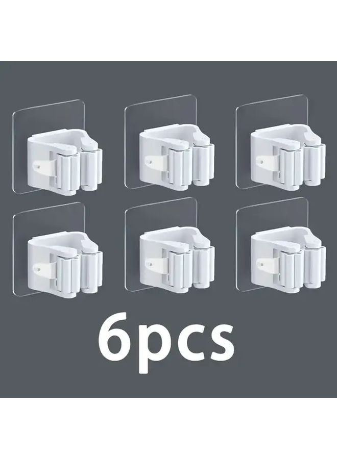 White No Drill Mop Broom Holder Heavy Duty Adhesive Wall Organizer Space Saving Storage - Image 4