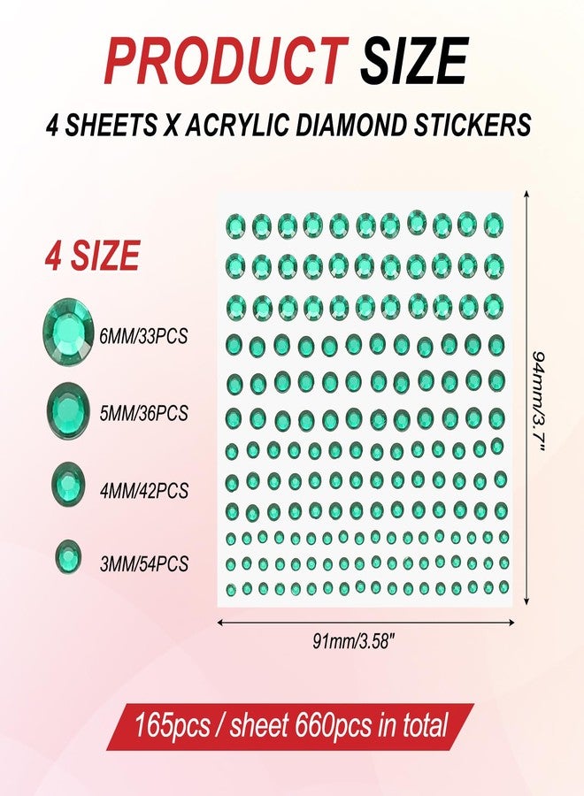 PATIKIL 660 Pcs Acrylic Gem Sticker, 4 Size 3/4/5/6mm Self Adhesive Rhinestones Face Gem Stones Bling Jewelry for Nail Art Craft Clothes DIY Makeup Decoration Party, Dark Green - Image 2