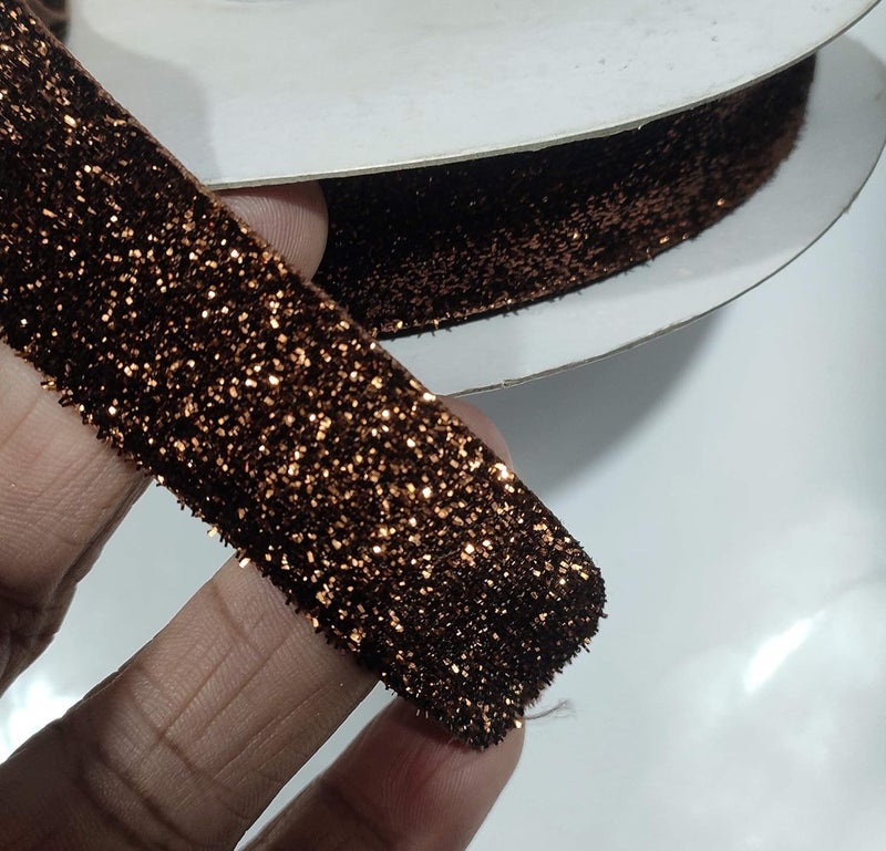 OMX Roll of Dark Brownish Sparkle Glitter Ribbon Patti Lace (18 Meters) (Border) with 2.5cm (1 Inch) Width, Saree Border, Party Decoration, Craftwork - Image 3