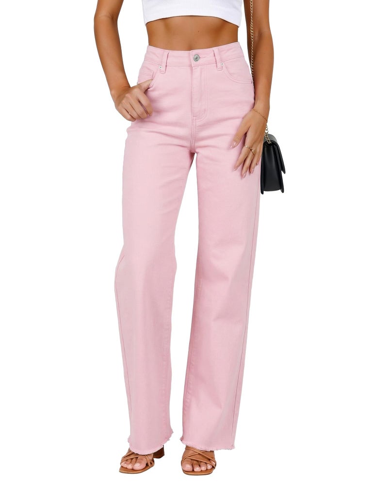 GRAPENT Womans Clothing Women Pants Dressy Casual Straight Leg Jeans for Women High Waist Candy Pink Medium Fits US Size 8 to 10 - Image 1