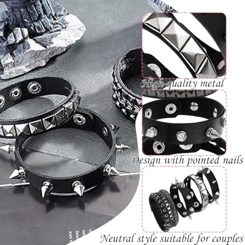 FFZDENA 4-Piece Gothic Jewellery, Punk Bracelet for Men, Studded Chain Bracelet Set, Stylish Gothic Accessories for Concerts, Parties, and Everyday Fashion, Black - Image 3