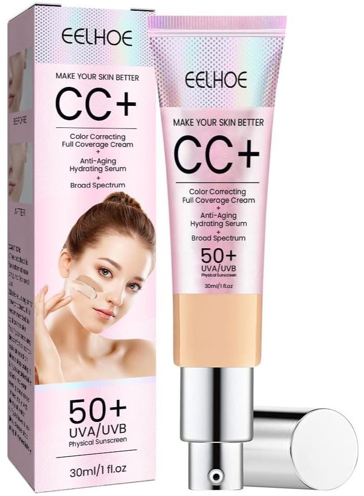 EELHOE CC Cream Foundation, Sunscreen, SPF 50, Long-lasting Moisturizing Foundation, Waterproof, Full Coverage Concealer - Image 1
