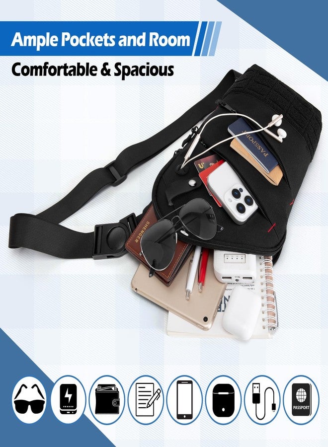 Smasrob Sling Bag for Men and Women, Crossbody Bag with Patches Area and Multiple Pockets (Bag Only), Black, Black, One Size, Bag - Image 4