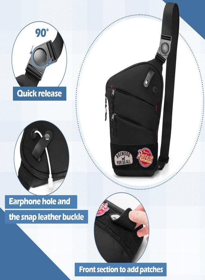 Smasrob Sling Bag for Men and Women, Crossbody Bag with Patches Area and Multiple Pockets (Bag Only), Black, Black, One Size, Bag - Image 2