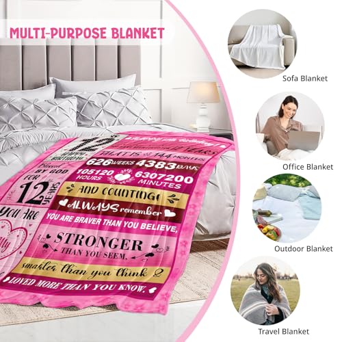 PVDSAVE 12 Year Old Girl Birthday Gifts - Gifts for 12 Year Old Girl - 12th Birthday Decorations for Girls - Twelve YR Bday Gift for Girls Daughter Granddaughter Niece Sister Ideas Blanket 50"x60" - Image 5