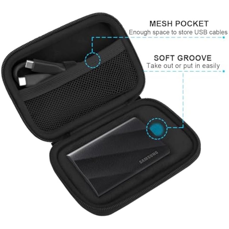 Hard Carrying Case for Samsung T9 Portable Solid State Drives 1TB 2TB 4TB USB 3.2 External SSD Hard EVA Shockproof Storage Travel Bag, Black+Black - Image 4