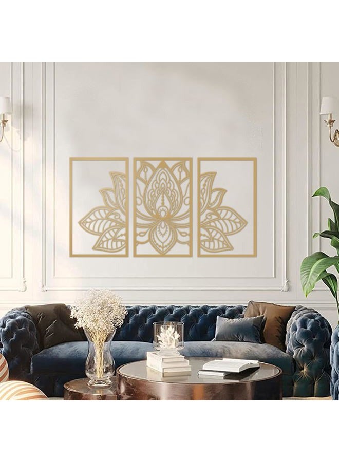 ESTART 3 Pcs Lotus Flower Metal Wall Art Decor, Religion Faith Mandala Home Wall Decoration for Living Room, Bedroom, Office and Yoga Room Hanging Decor (Gold) - Image 2