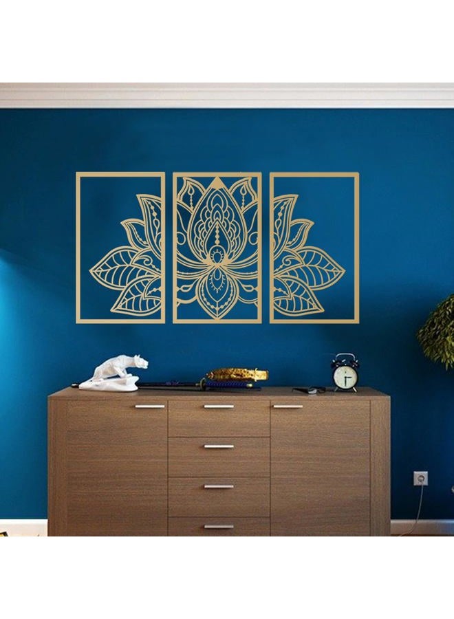 ESTART 3 Pcs Lotus Flower Metal Wall Art Decor, Religion Faith Mandala Home Wall Decoration for Living Room, Bedroom, Office and Yoga Room Hanging Decor (Gold) - Image 1