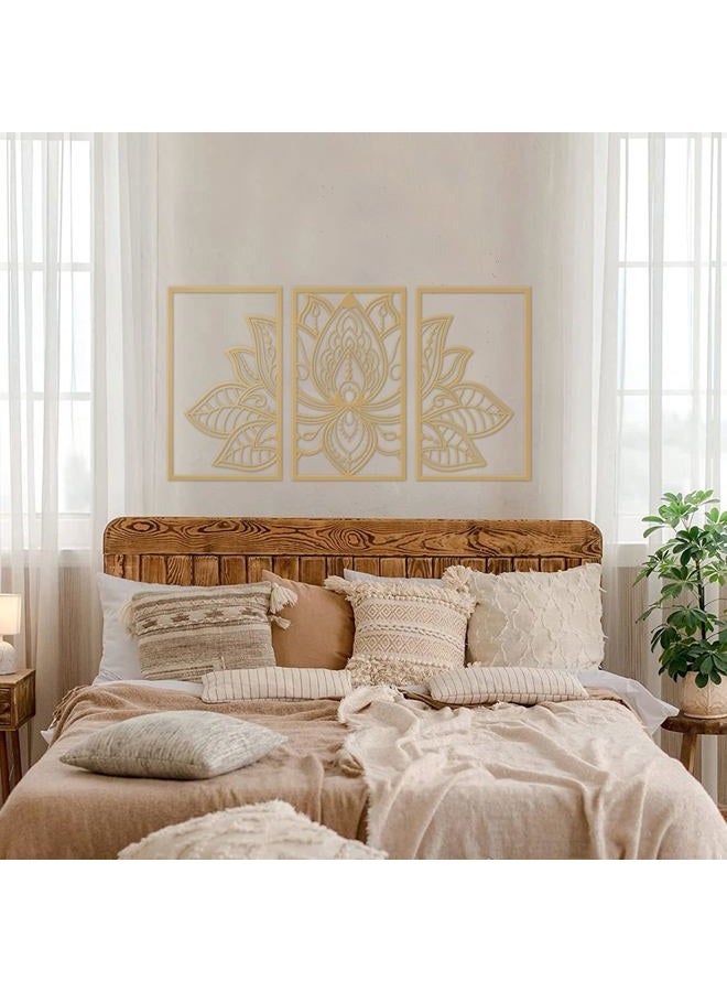 ESTART 3 Pcs Lotus Flower Metal Wall Art Decor, Religion Faith Mandala Home Wall Decoration for Living Room, Bedroom, Office and Yoga Room Hanging Decor (Gold) - Image 4