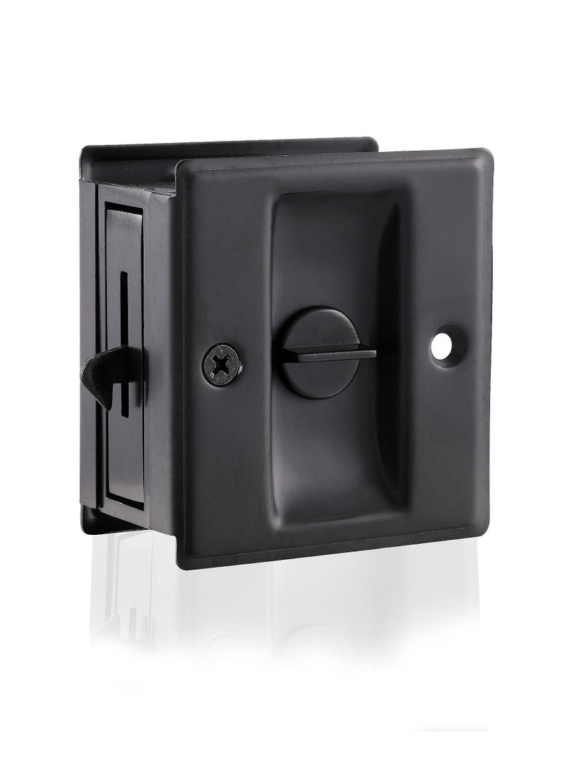SYOSI Sliding Pocket Door Lock Hardware, Replace Old or Damaged Privacy Black Pull Handles Security Door Lock Latch Knob Safety Upgraded 2-3/4”x2-1/2”, for 1-3/8” Thickness Door - Image 1