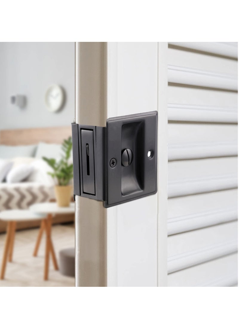 SYOSI Sliding Pocket Door Lock Hardware, Replace Old or Damaged Privacy Black Pull Handles Security Door Lock Latch Knob Safety Upgraded 2-3/4”x2-1/2”, for 1-3/8” Thickness Door - Image 2