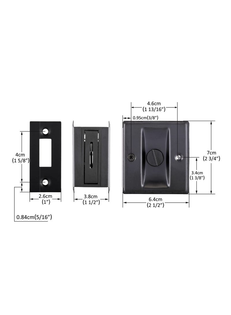 SYOSI Sliding Pocket Door Lock Hardware, Replace Old or Damaged Privacy Black Pull Handles Security Door Lock Latch Knob Safety Upgraded 2-3/4”x2-1/2”, for 1-3/8” Thickness Door - Image 3