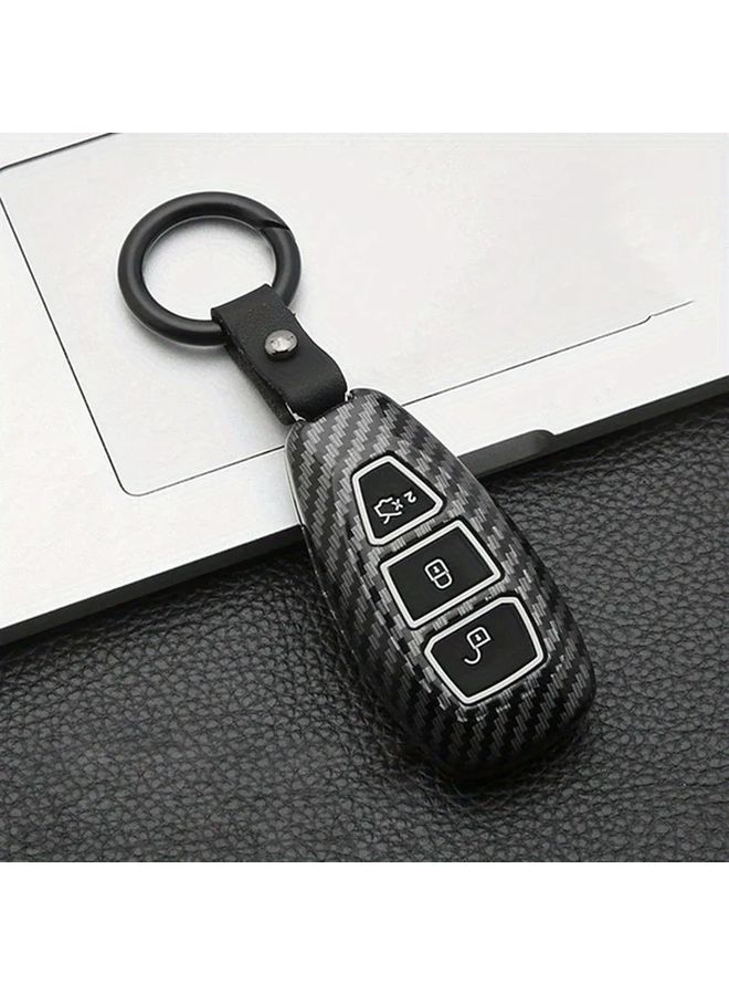 Red Carbon Fiber Style ABS 3 Button Car Key Shell Case with Keychain - Image 4