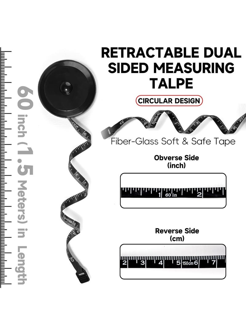 MOMENT 1 Pack Soft Tape Measure 150CM Retractable Measuring for Body Fabric Sewing Tailor Cloth Knitting Craft Weight Loss Measurements Retractable Black Dual Sided Tape Measure Body Measuring - Image 5