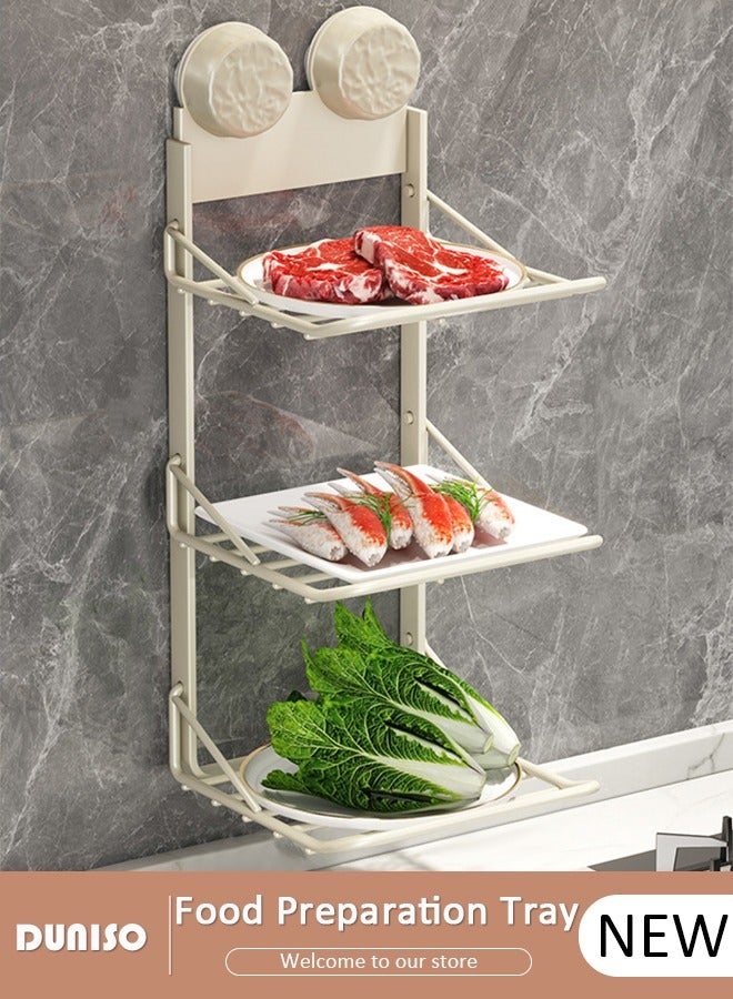 DUNISO صينية تحضير الطعام، صينية تحضير مطبخ قابلة للطي، صينية طعام مطبخ مثبتة على الحائط بكوب شفط، صينية خضار بسعة كبيرة، رف تخزين مطبخ، حامل، رف تنظيم الأطباق الجانبية لمستلزمات المطبخ - Image 1