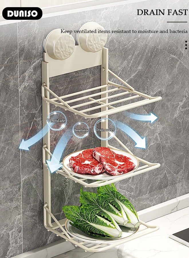 DUNISO صينية تحضير الطعام، صينية تحضير مطبخ قابلة للطي، صينية طعام مطبخ مثبتة على الحائط بكوب شفط، صينية خضار بسعة كبيرة، رف تخزين مطبخ، حامل، رف تنظيم الأطباق الجانبية لمستلزمات المطبخ - Image 2