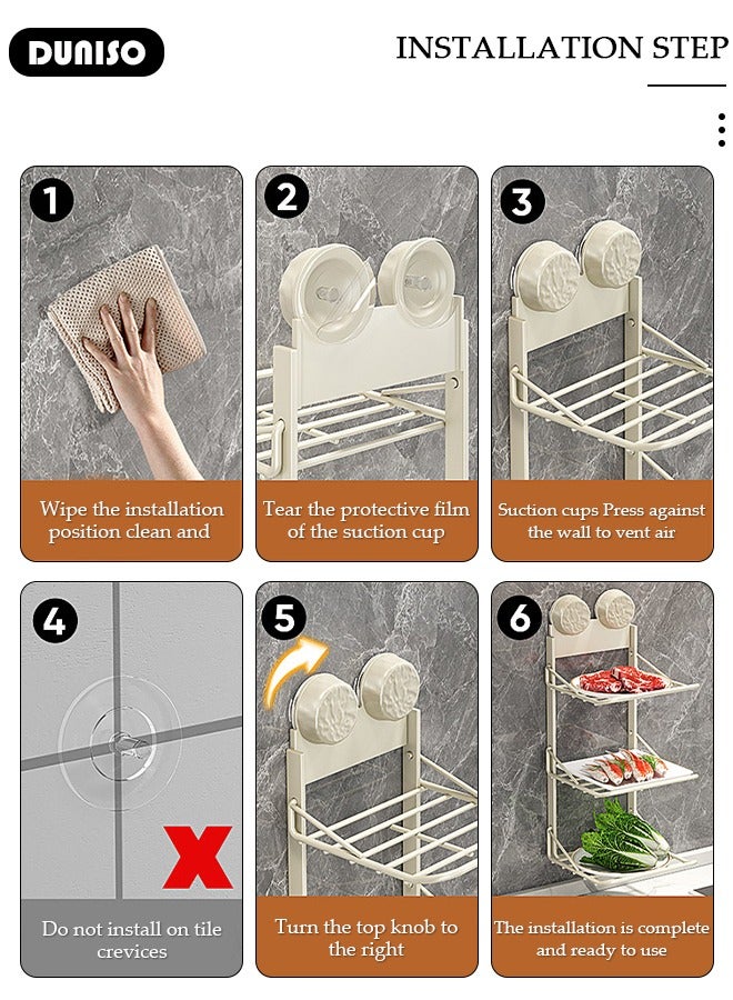 DUNISO صينية تحضير الطعام، صينية تحضير مطبخ قابلة للطي، صينية طعام مطبخ مثبتة على الحائط بكوب شفط، صينية خضار بسعة كبيرة، رف تخزين مطبخ، حامل، رف تنظيم الأطباق الجانبية لمستلزمات المطبخ - Image 5