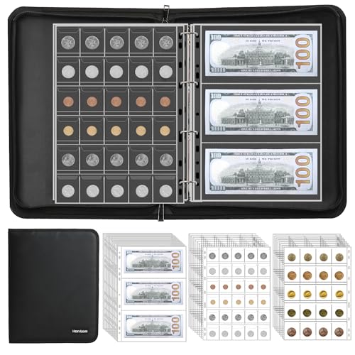 Hontom Coin Collection Album Holder for Collectors 400 Pockets Fireproof Coin Collection Book 36 Paper Money Organizer Binder for Coin Currency Collection SuppliesPenniesBillTokensBadges - Image 1
