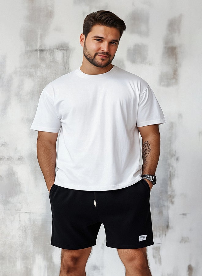trendyol Plus Size Black Regular Cut Cotton Shorts with Label Applique  - Image 1
