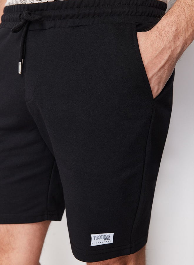 trendyol Plus Size Black Regular Cut Cotton Shorts with Label Applique  - Image 5