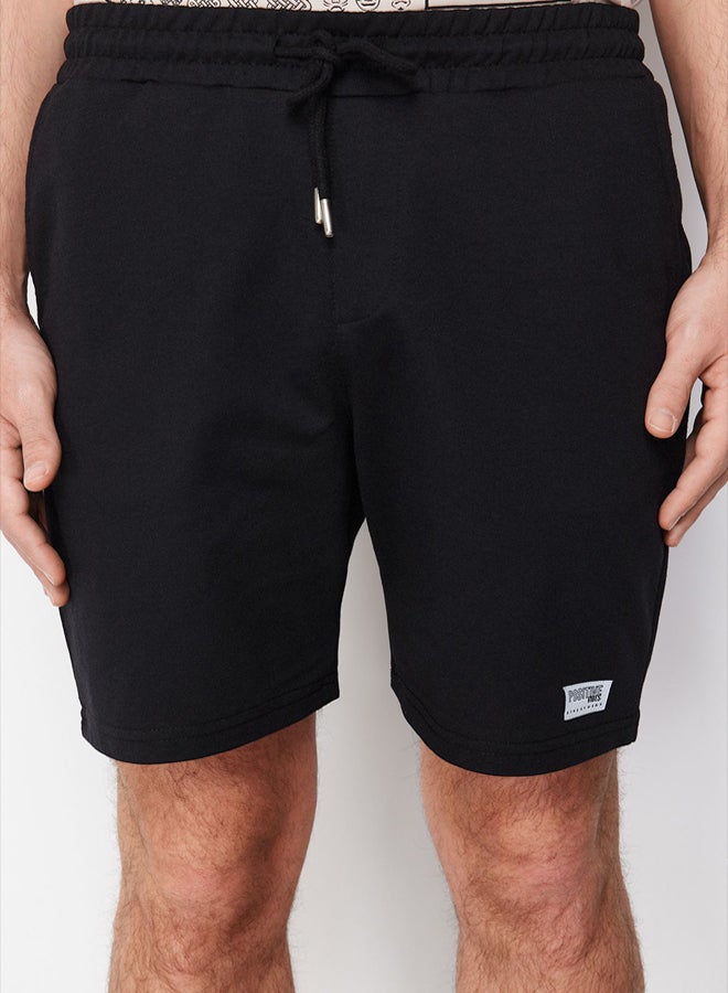trendyol Plus Size Black Regular Cut Cotton Shorts with Label Applique  - Image 4