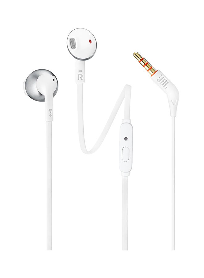 JBL Tune 205 In-Ear Wired Headphones With Carrying Pouch - Pure Bass - 1 Button Remote - Built In Mic - Comfort Fit White/Silver - Image 1
