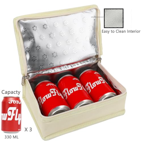 FlowFly Small Insulated Lunch box Portable Soft Bag Mini Cooler Thermal Meal Tote Kit with Handle for Work & School, Beige - Image 5