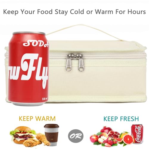 FlowFly Small Insulated Lunch box Portable Soft Bag Mini Cooler Thermal Meal Tote Kit with Handle for Work & School, Beige - Image 3