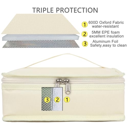 FlowFly Small Insulated Lunch box Portable Soft Bag Mini Cooler Thermal Meal Tote Kit with Handle for Work & School, Beige - Image 2