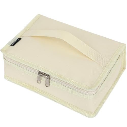 FlowFly Small Insulated Lunch box Portable Soft Bag Mini Cooler Thermal Meal Tote Kit with Handle for Work & School, Beige - Image 1